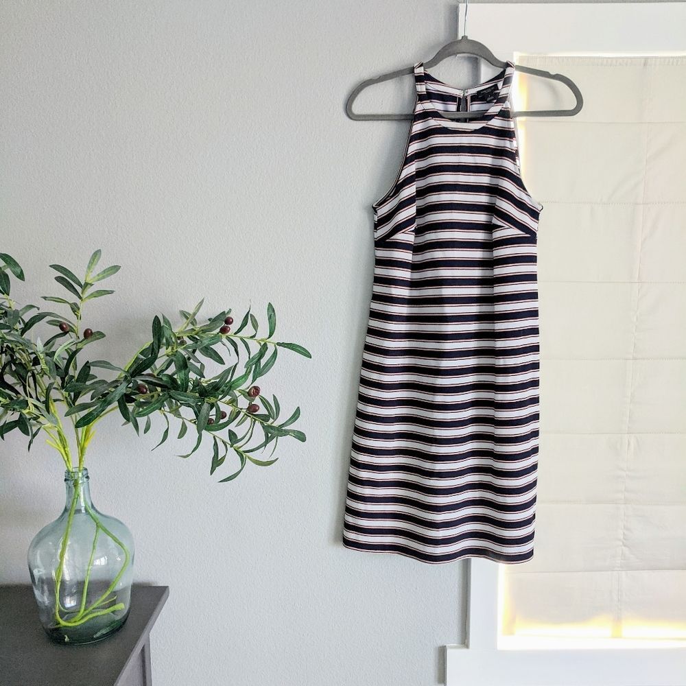 Ann Taylor Factory Striped High Neck Striped Dress 6 Classic Preppy